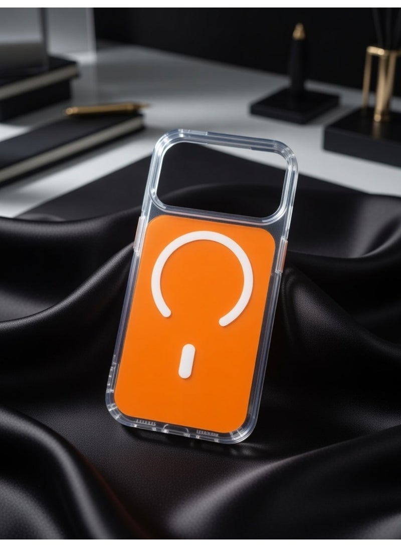 جراب هاتف شفاف مغناطيسي ملون خلفي لهاتف iPhone 17 Pro Max، متوافق مع ملحقات MagSafe | برتقالي كوني - Image 2